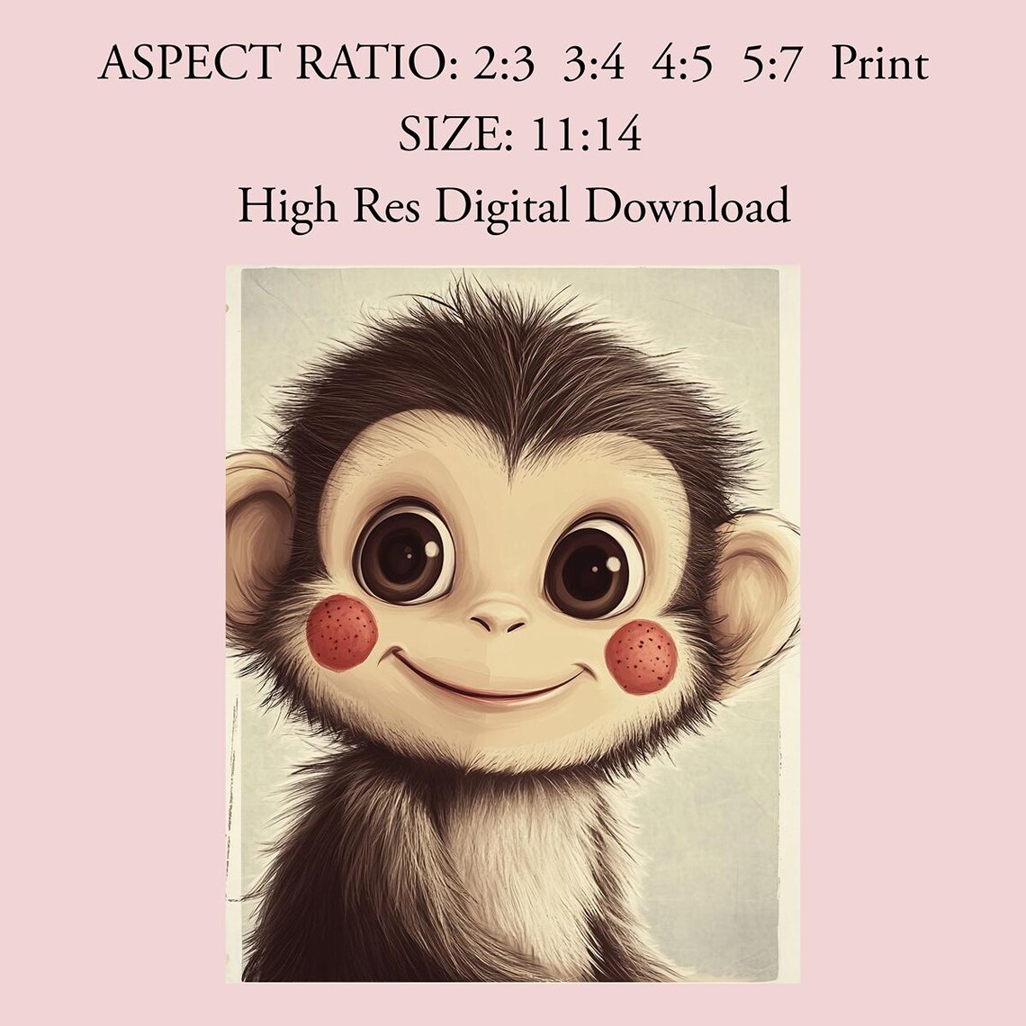 Adorable Big Eyed Baby Monkey Happy Smile Nursery Animal Poster - Image 2