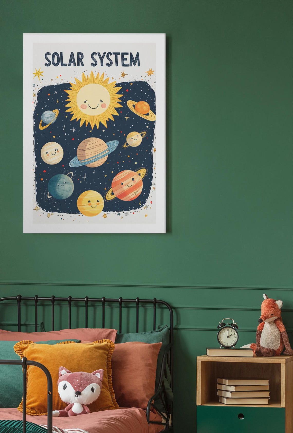 Cute Solar System Starry Night Smiling Planets Nursery Wall Art - Image 3