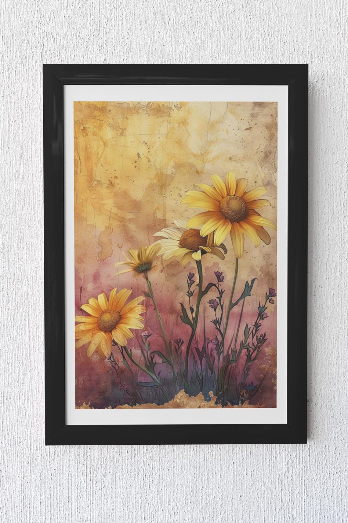 Sunflower Watercolor Golden Pink Rustic Background Floral Poster - Image 2