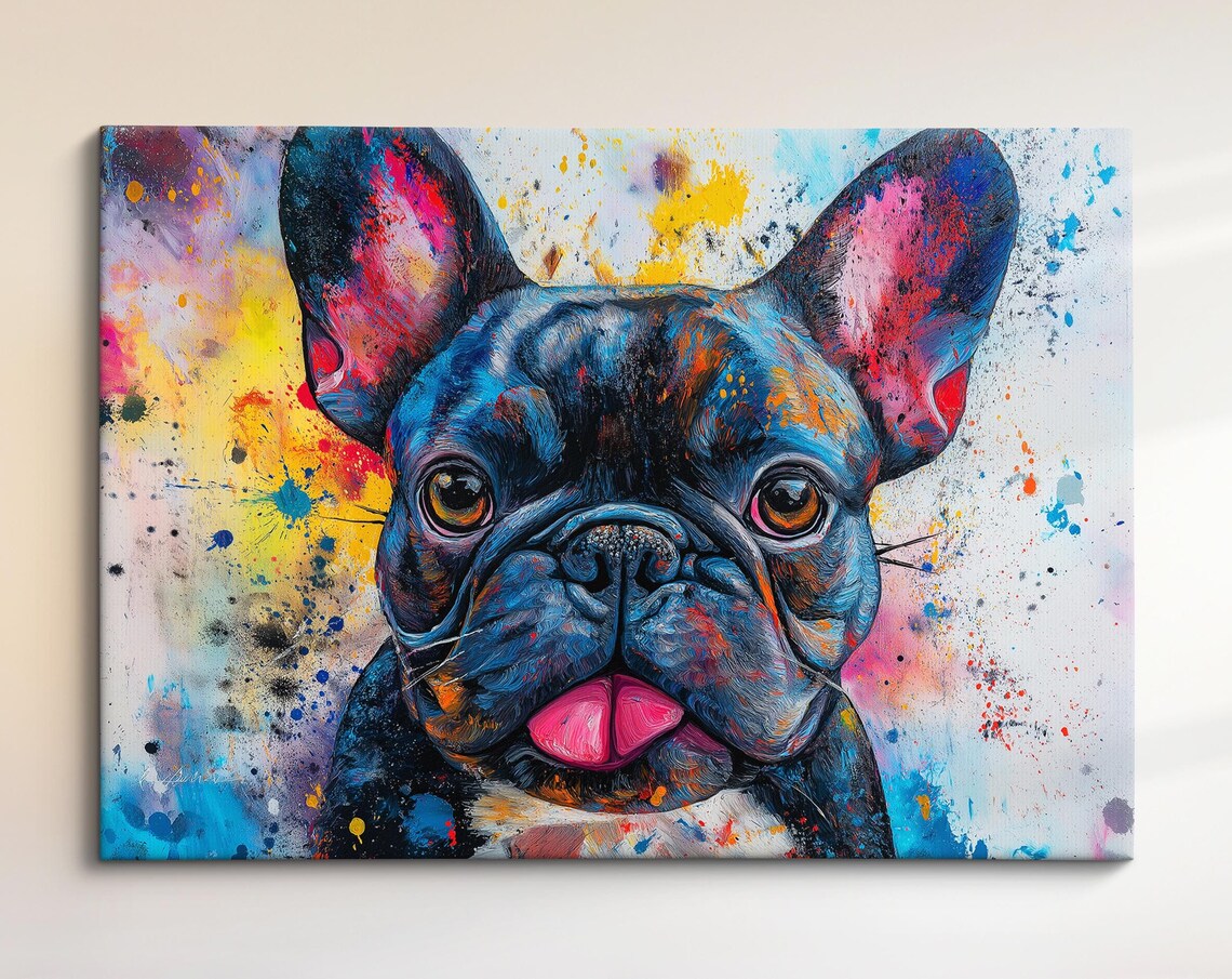French Bulldog Tongue Out Colorful Splatter Portrait Dog Art Print