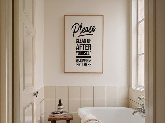 Restroom Sign Bathroom Art Print Bathroom Wall Decor Guest Lavatory Poster Black White Retro Wash Room Sign Funny Toilet Humor Wall Hang