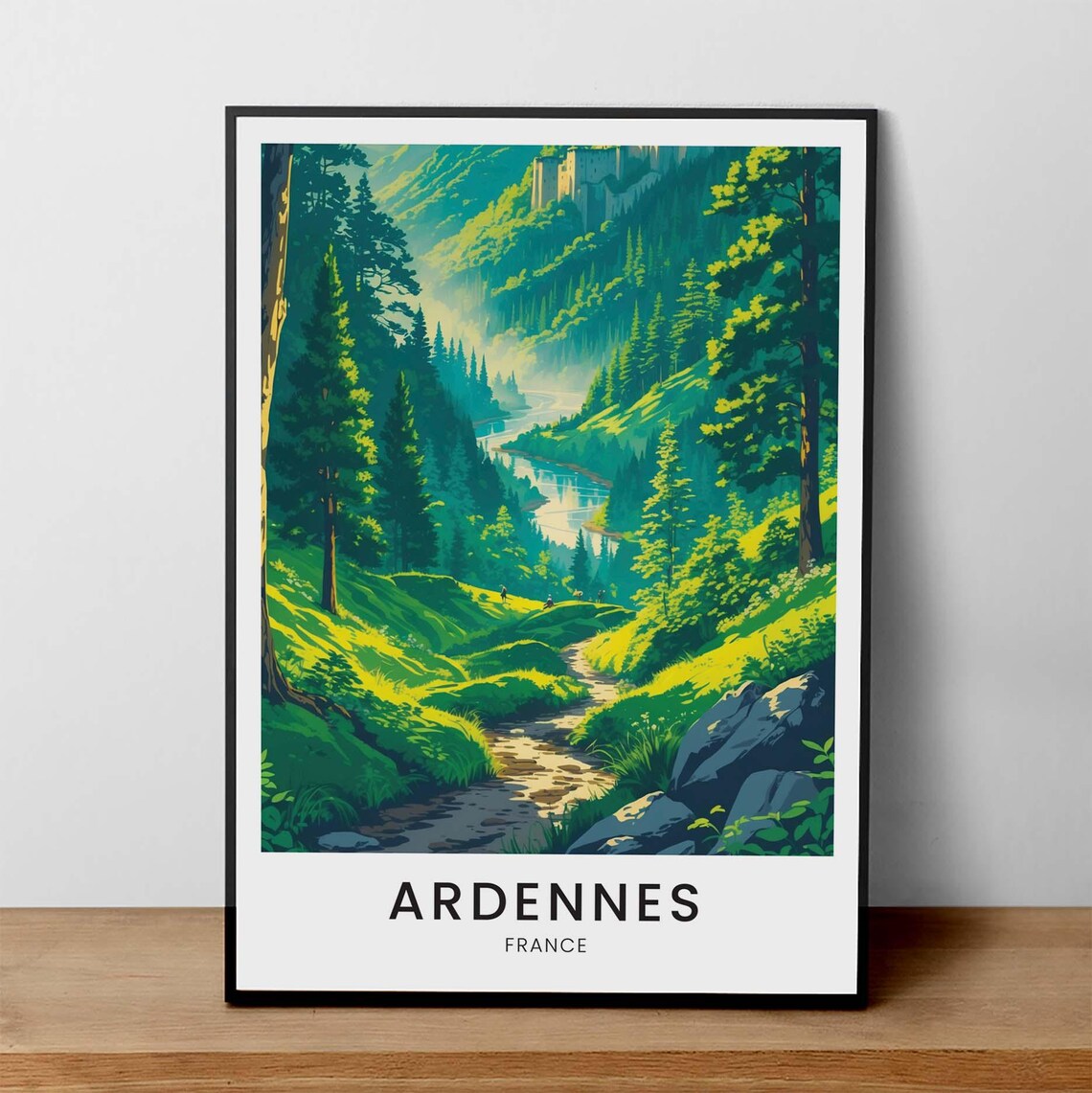 Ardennes France Forest Valley River Scene Vintage Travel Poster