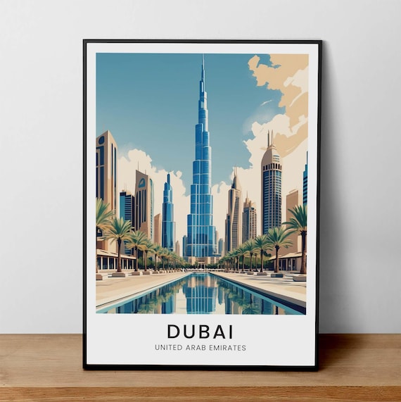 Dubai United Arab Emirates Burj Khalifa Skyline Palm Pool Poster