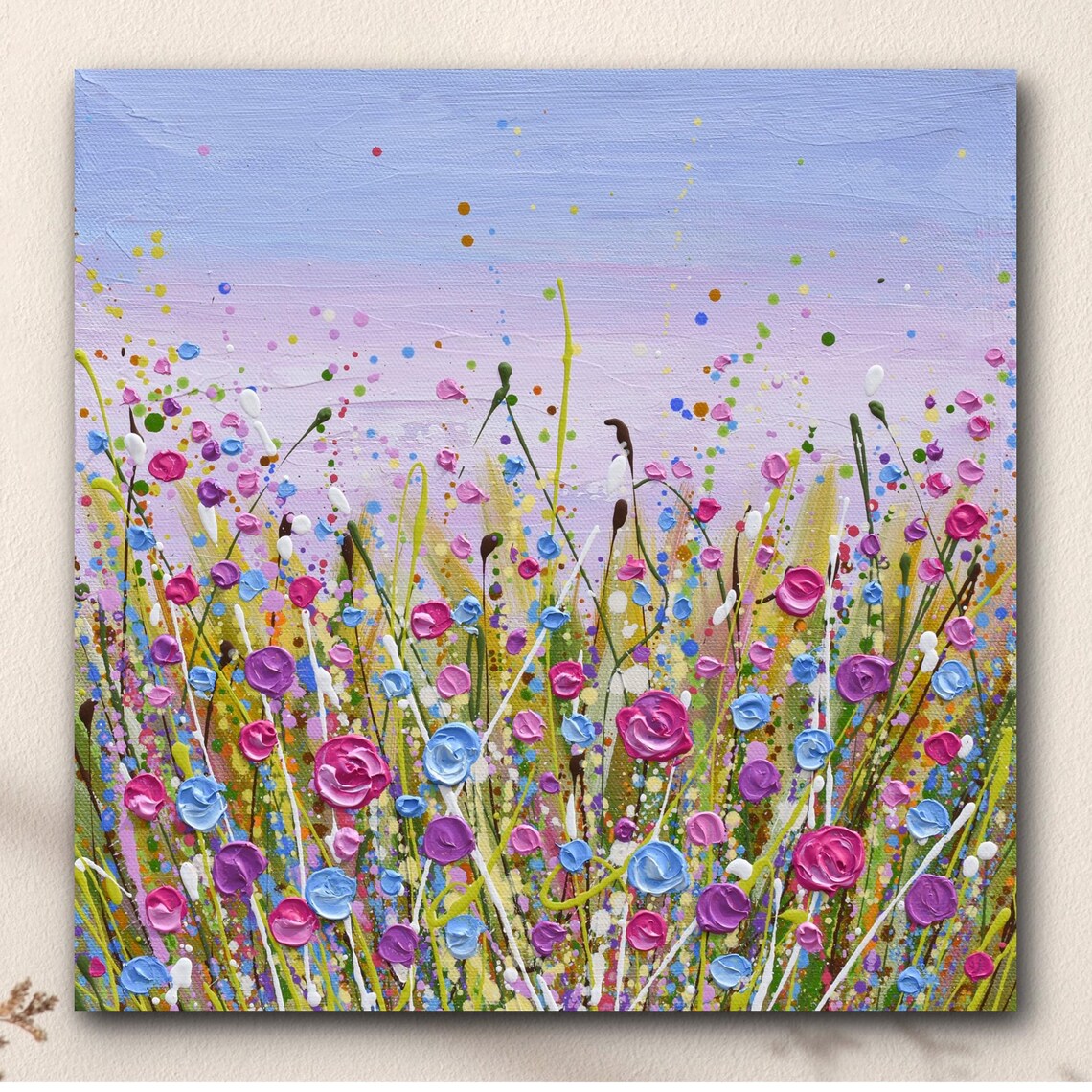 Lavender Sky Wildflower Field Painting Pink Purple Blooms Wall Poster - Image 3