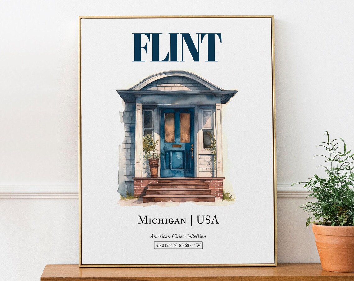 Flint Michigan Minimalist Watercolor Door Art Print