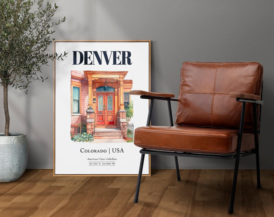 Denver Colorado USA Minimalist Watercolor Travel Poster