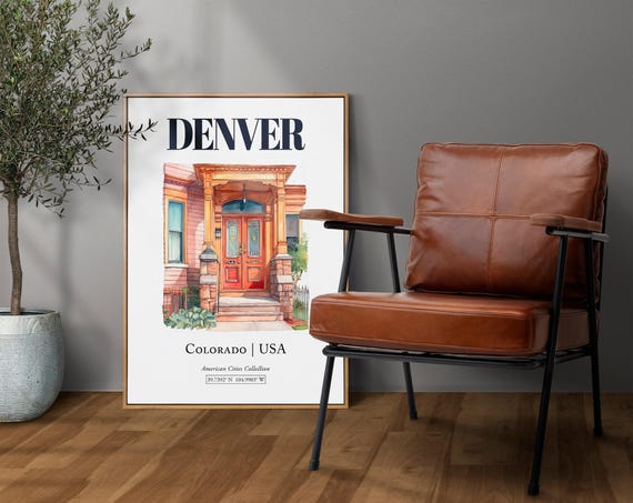 Denver Colorado USA Minimalist Watercolor Travel Poster