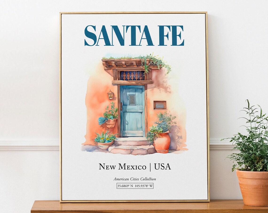 Santa Fe New Mexico Minimalist Watercolor Travel Poster