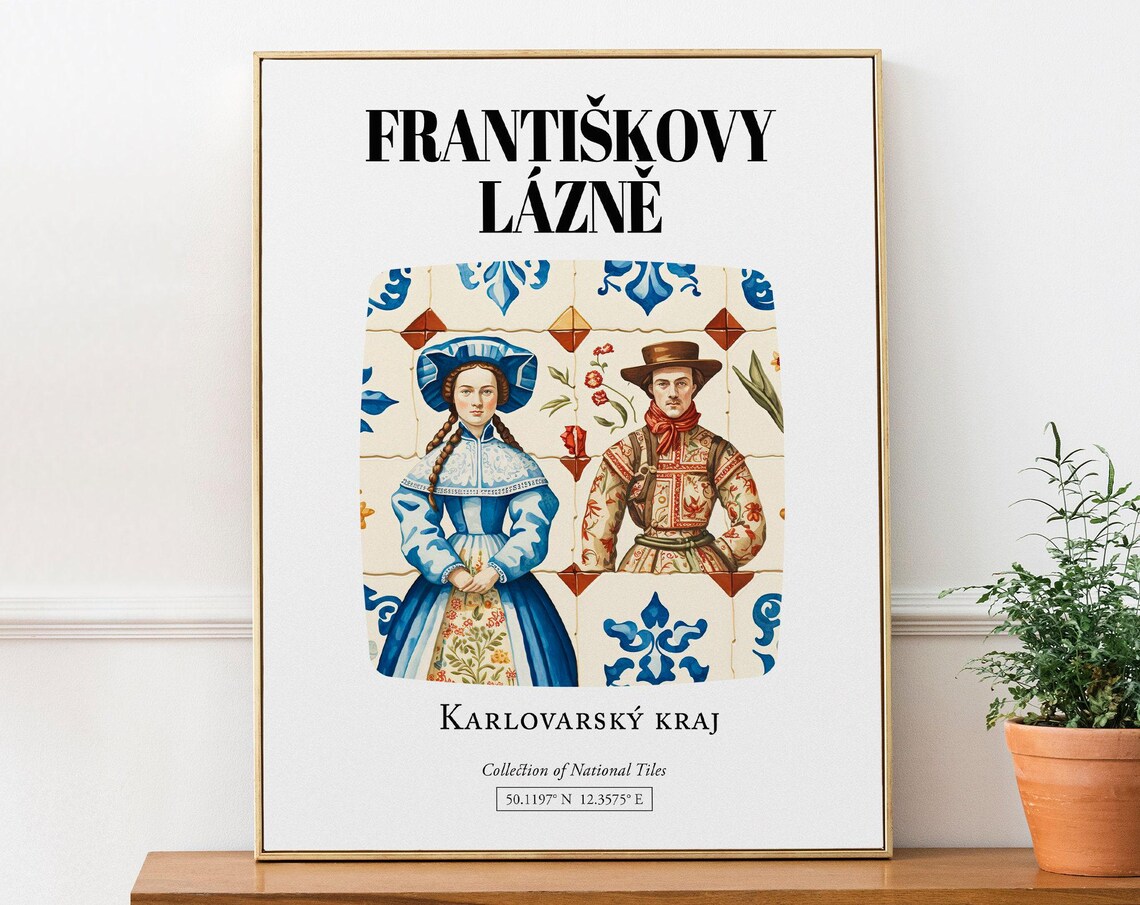 Frantikovy Lzn Czech Republic Travel Poster, Folk Costumes