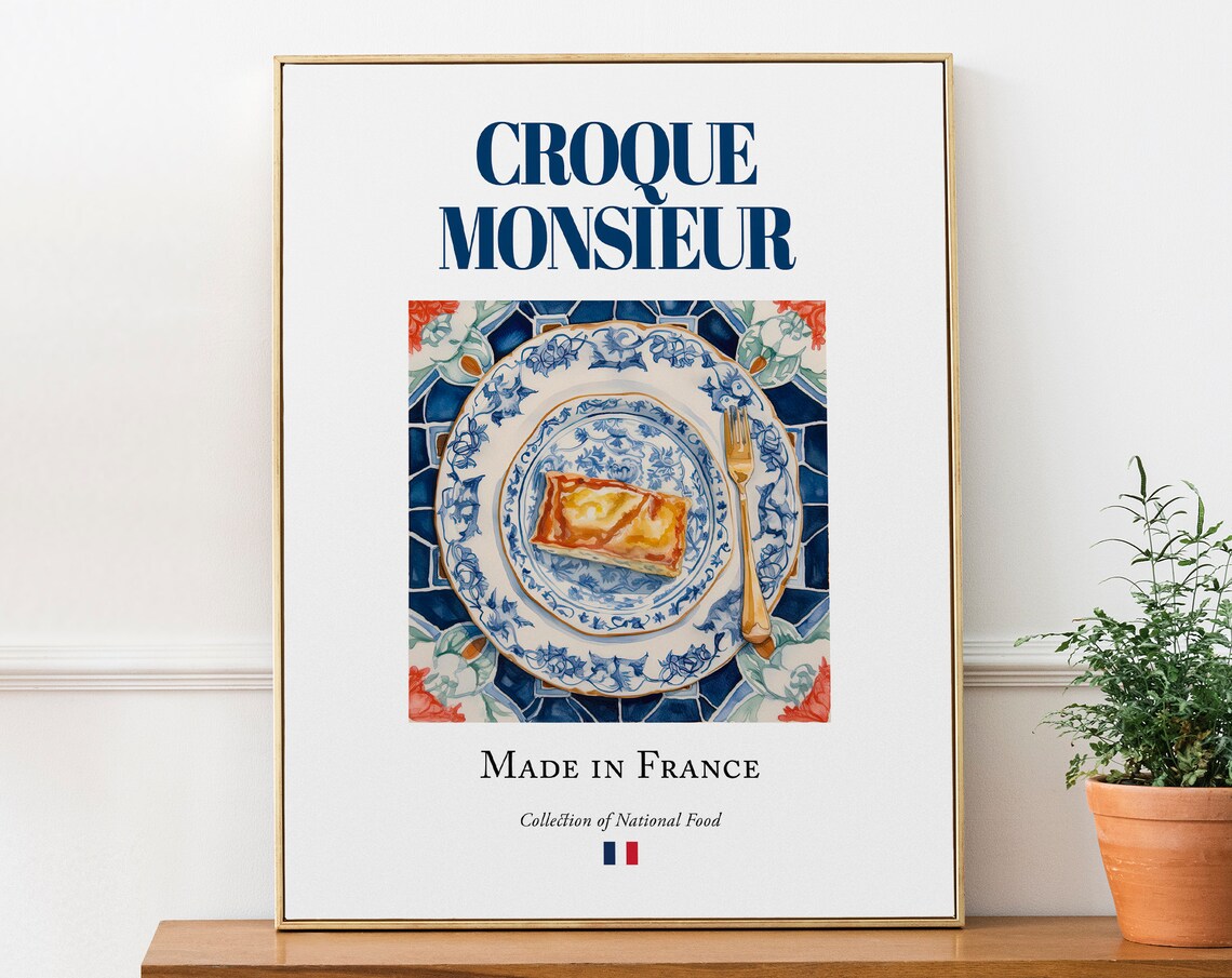 Croque Monsieur on Maiolica Tile Plate, Foodie Gift Poster