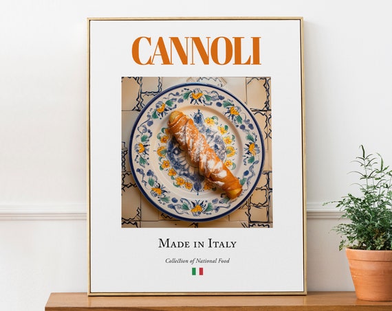 Cannoli on Maiolica Tile Plate, Italian Food Poster