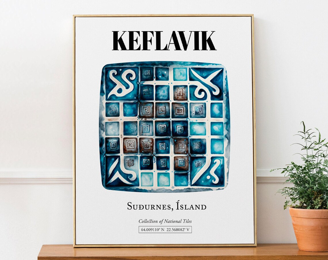 Keflavik Suurnes Iceland Traditional Tile Pattern Art Print