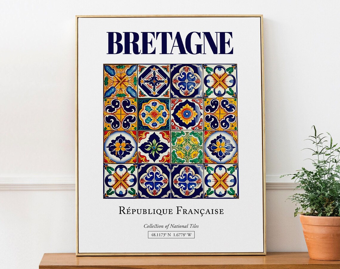 Bretagne France Folk Traditional Tile Art Print