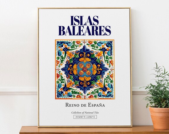 Islas Baleares Spain Minimalistic Tile Poster, Kitchen Decor