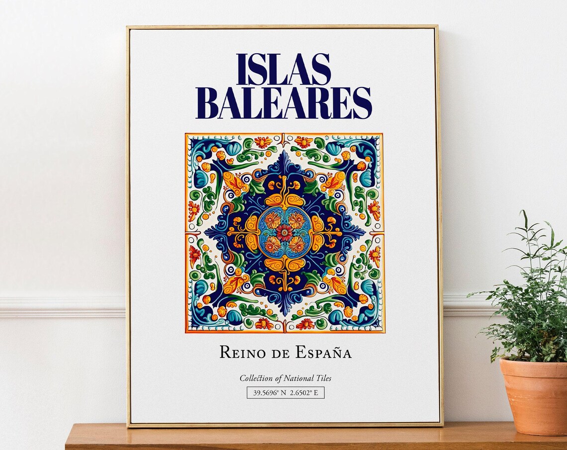 Islas Baleares Spain Minimalistic Tile Poster, Kitchen Decor