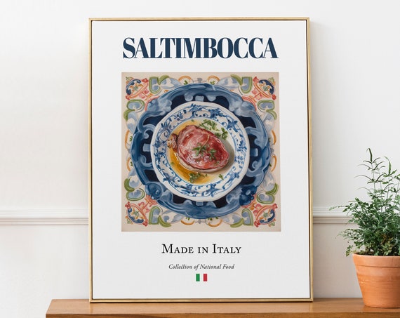 Saltimbocca On Maiolica Tile Plate, Italian Food Art Print
