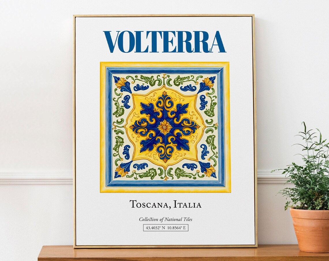 Volterra Toscana Italy Maiolica Tile Travel Poster