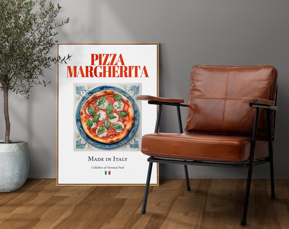 Pizza Margherita On Maiolica Tile Plate, Kitchen Wall Art Print - Image 4
