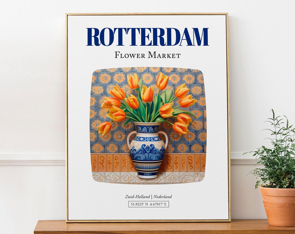 Rotterdam Zuidholland Nederland Flower Market Tulips Travel Poster