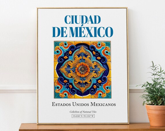 Ciudad De Mexico Folk Traditional Tile Art Print