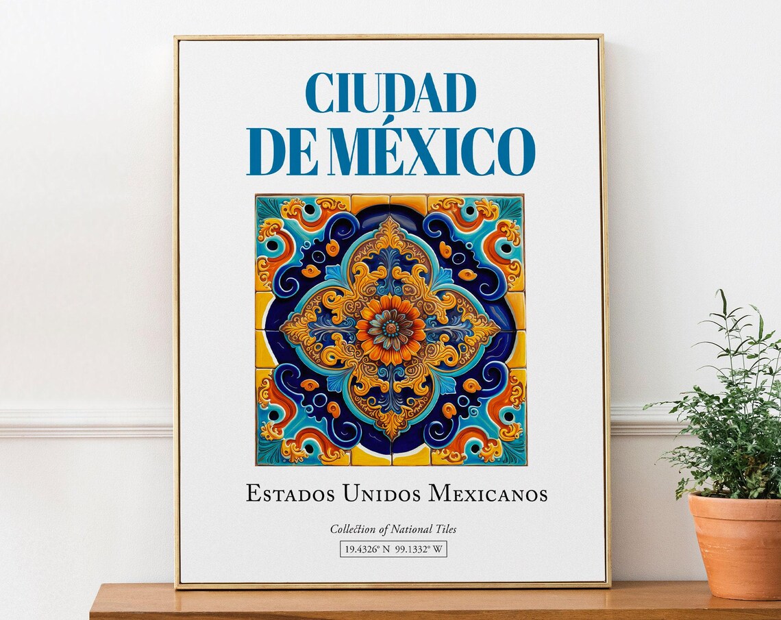 Ciudad De Mexico Folk Traditional Tile Art Print