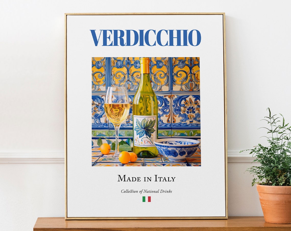 Verdicchio Wine on Maiolica Tile, Italian Poster Print