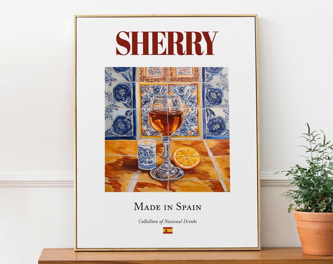 Sherry on Maiolica Tile, Spanish Beverage Poster