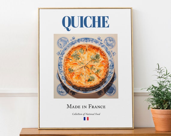 Quiche on Maiolica Tile Plate, French Food Poster