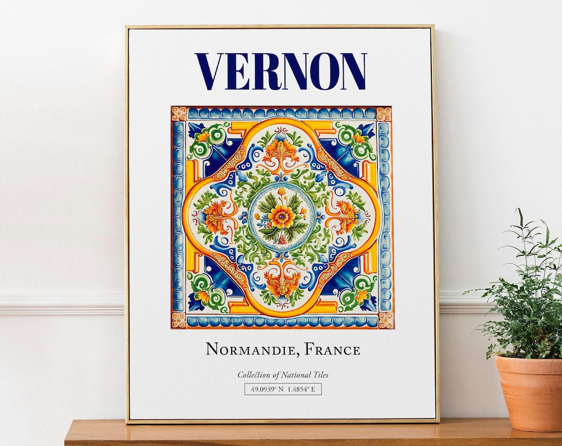 Vernon Normandie France Traditional Tile Travel Poster
