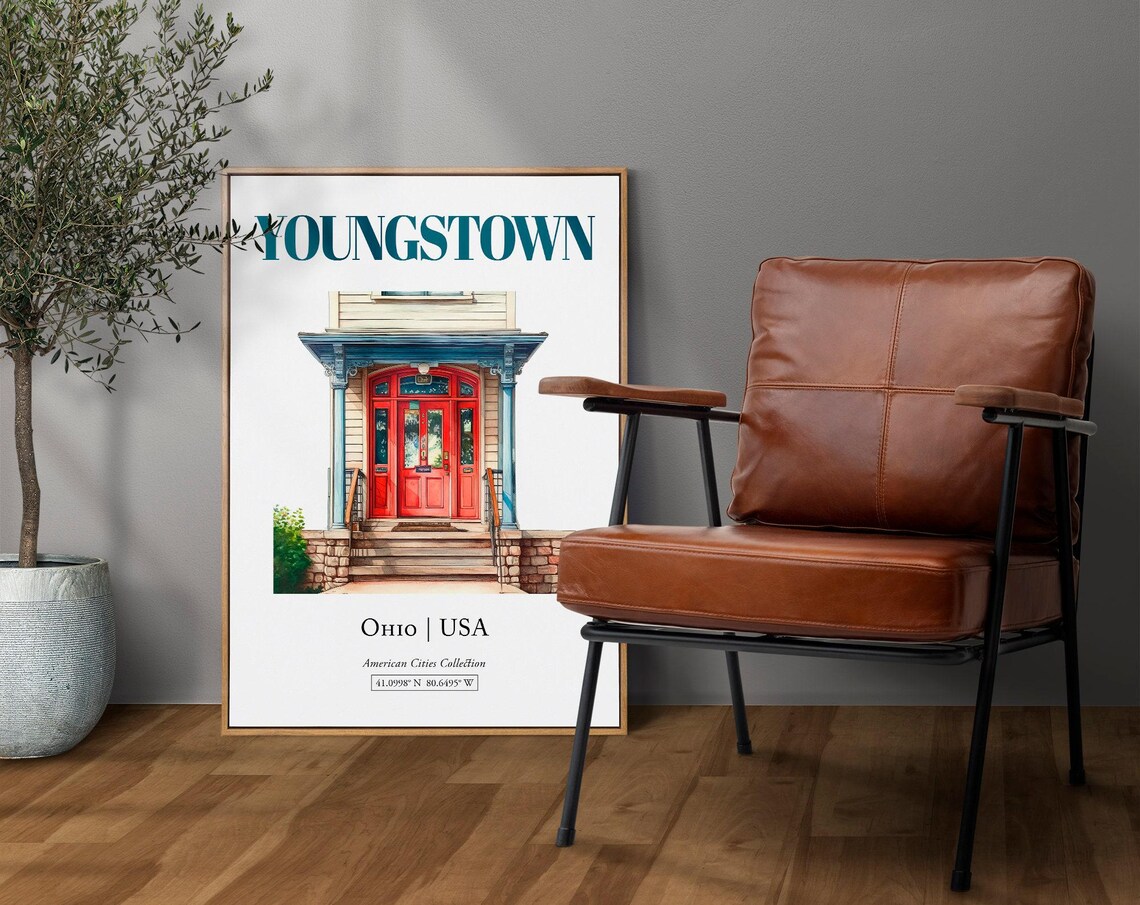 Youngstown Ohio USA Minimalist Watercolor Door Art Print
