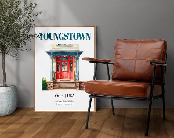 Youngstown Ohio USA Minimalist Watercolor Door Art Print