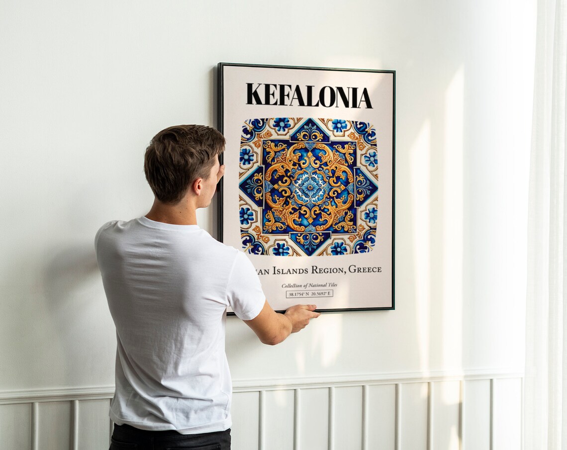 Kefalonia Tile Pattern Poster, Greek Island Beauty - Image 3