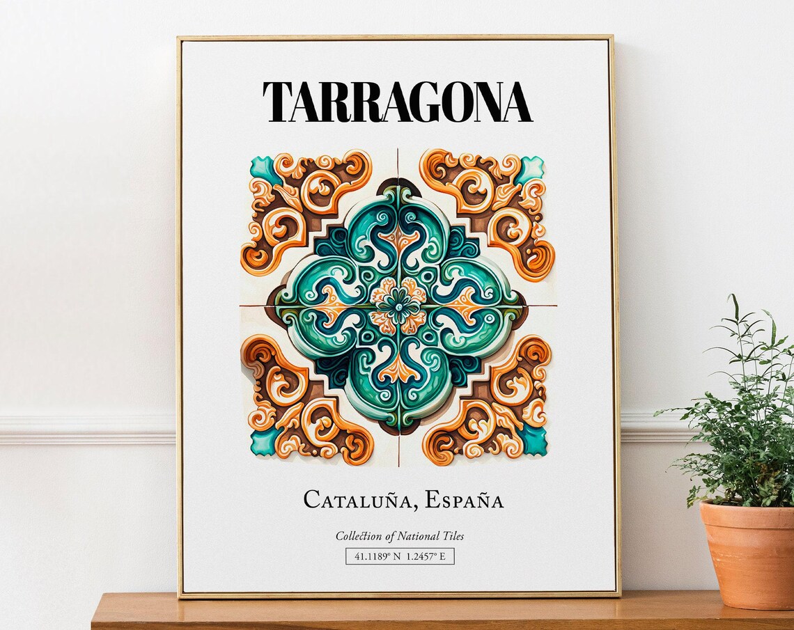 Tarragona Timeless Tile Design Travel Poster, Catalonia