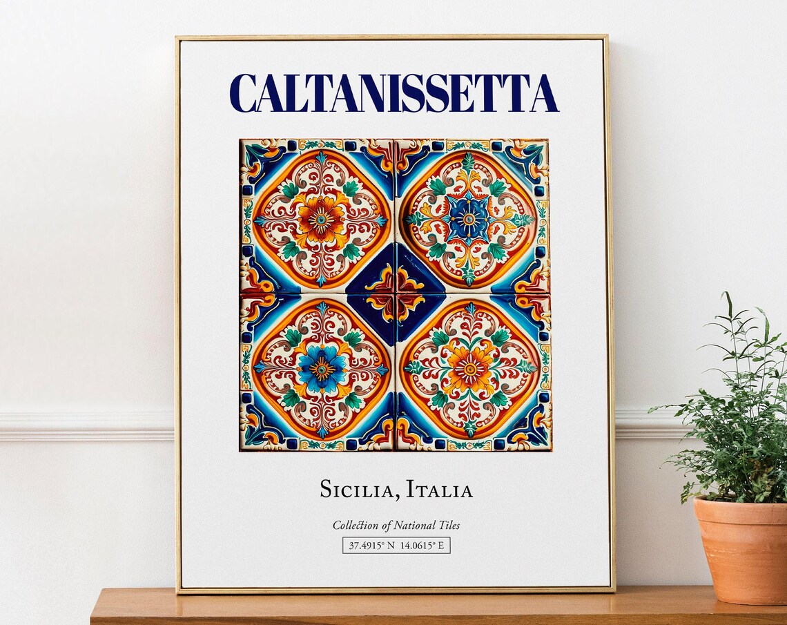 Caltanissetta Sicilia Italy Maiolica Tile Travel Poster