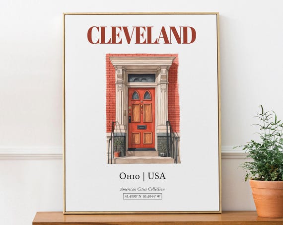 Cleveland Ohio USA Minimalist Watercolor Art Print