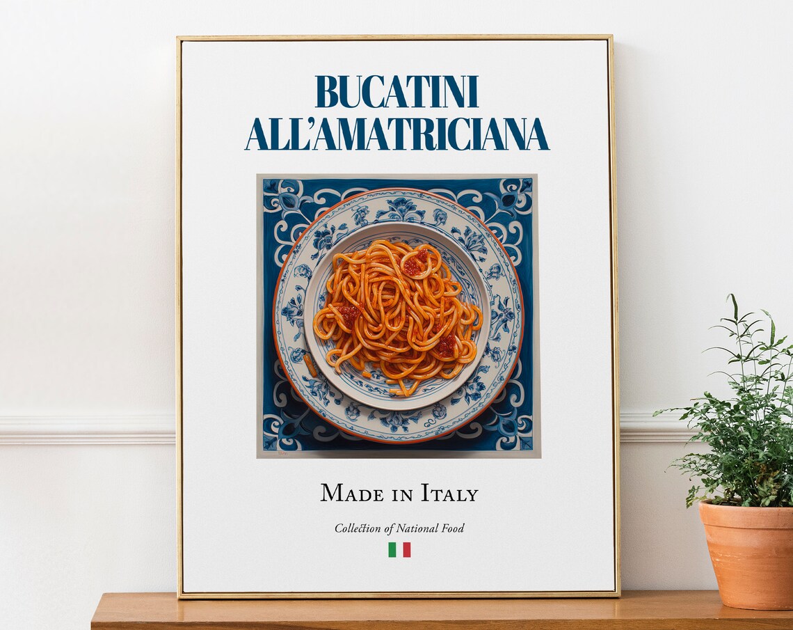 Bucatini All'Amatriciana, Maiolica Tile Art Print