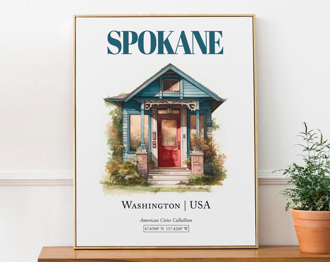 Spokane Washington USA Minimalist Watercolor Travel Poster