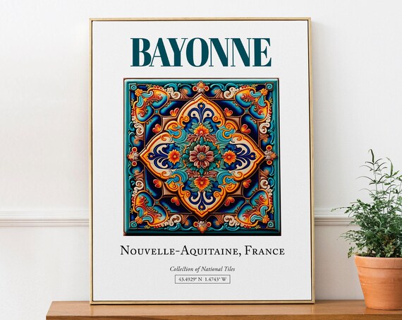 Bayonne Nouvelle-Aquitaine France Folk Tile Travel Poster