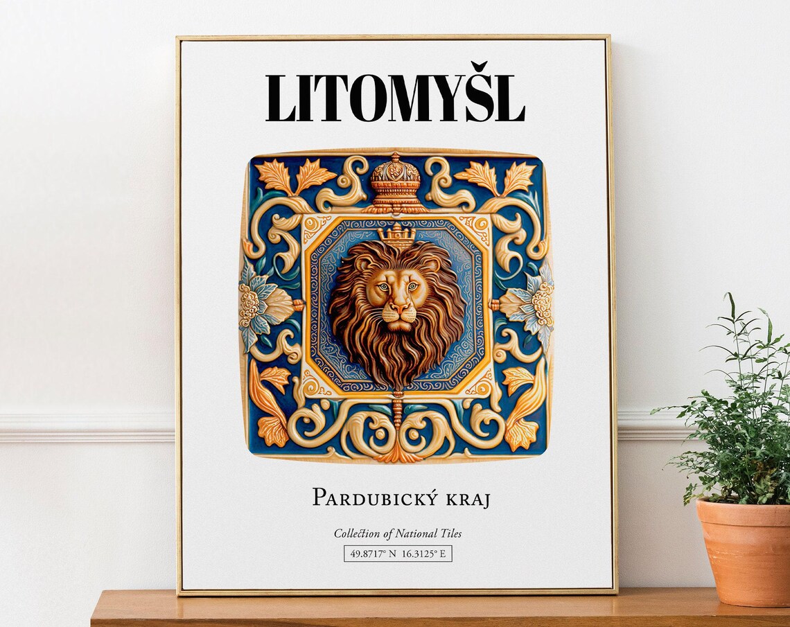 Czech Republic Heraldic Lion Tile Pattern Art Print
