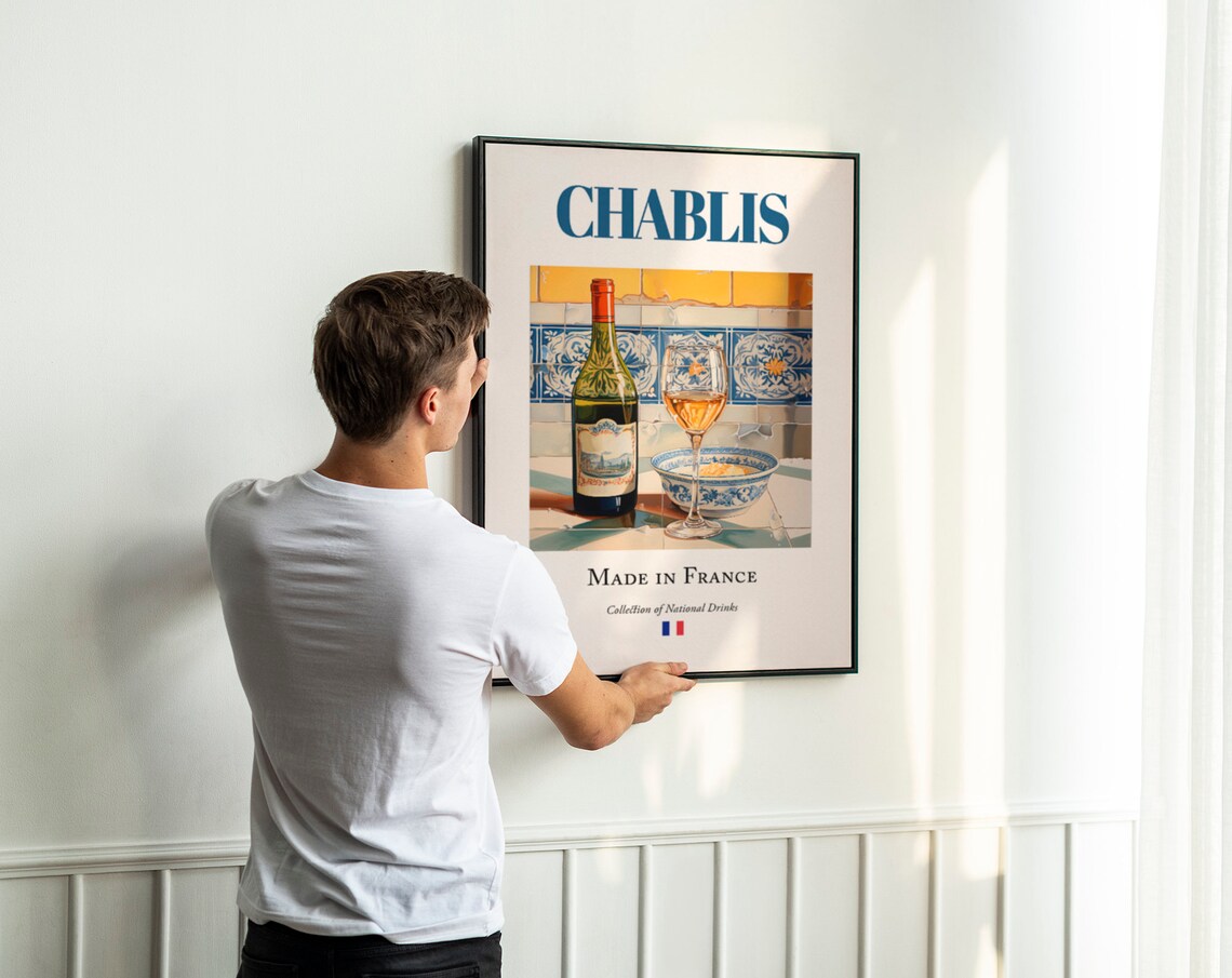 Chablis Wine On Maiolica Tile, Kitchen Bar Art Print - Image 2