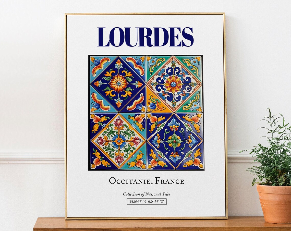 Lourdes Occitanie France Folk Tile Travel Poster