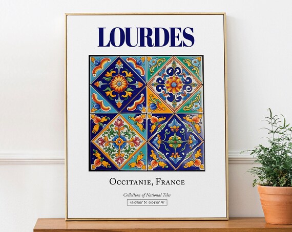 Lourdes Occitanie France Folk Tile Travel Poster