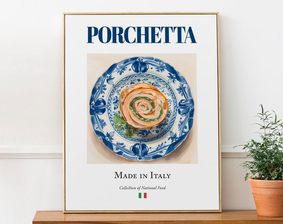 Porchetta on Maiolica Tile Plate, Italian Food Art Print