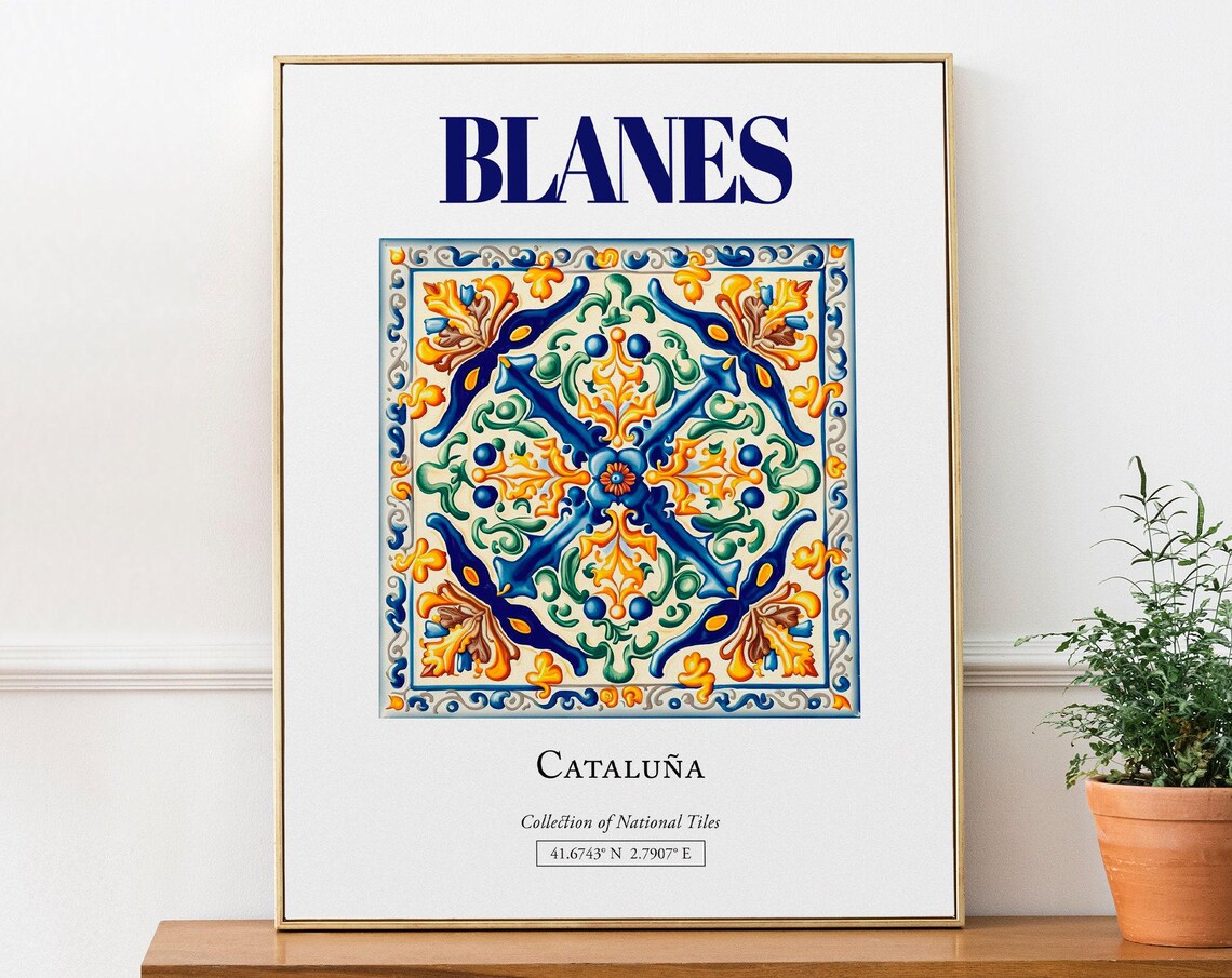 Blanes Catalua Spain Folk Traditional Tile Art Print
