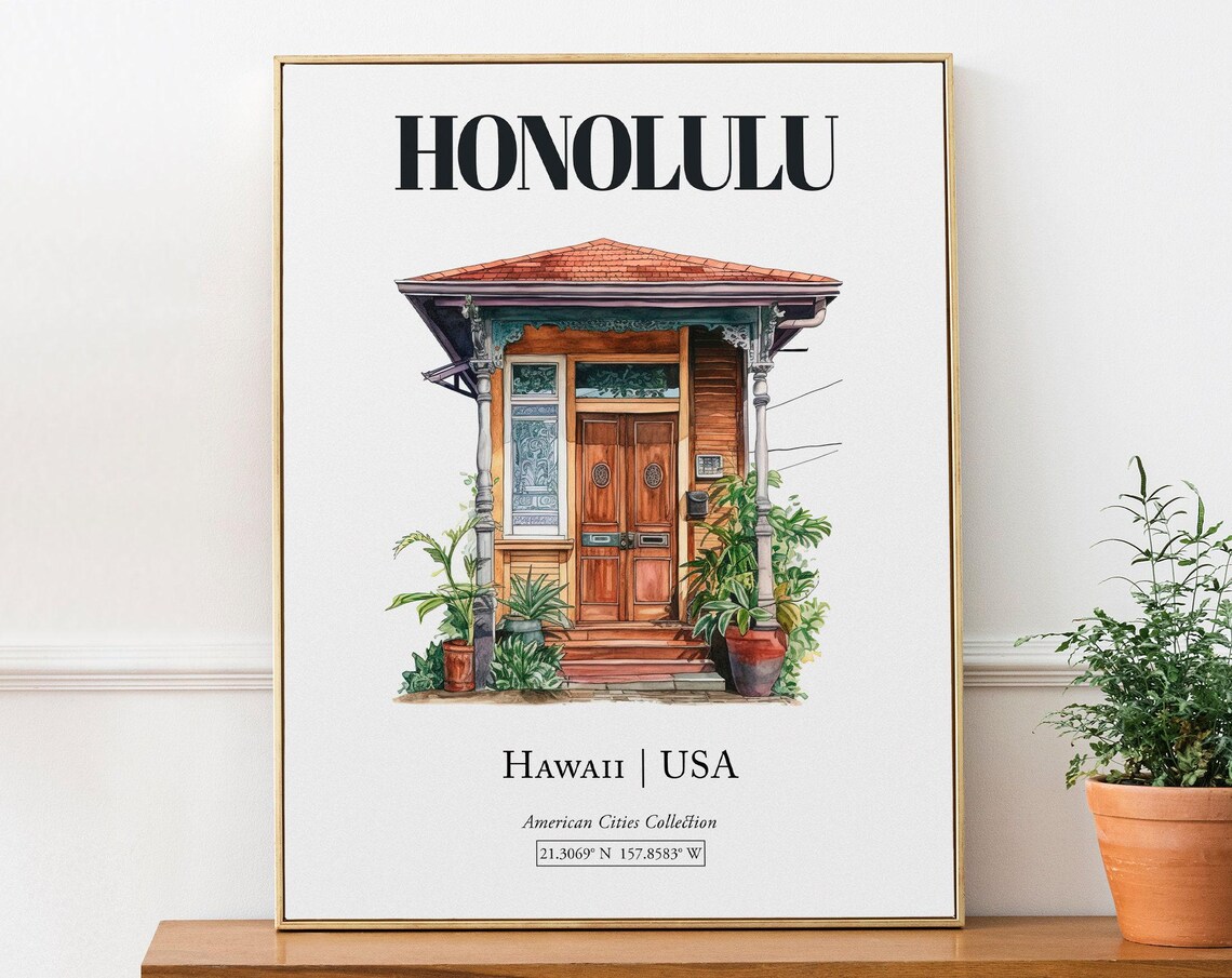 Honolulu Hawaii USA Minimalist Watercolor Travel Poster