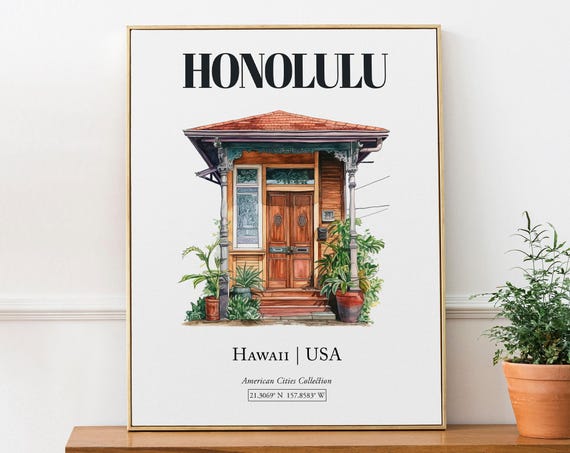 Honolulu Hawaii USA Minimalist Watercolor Travel Poster