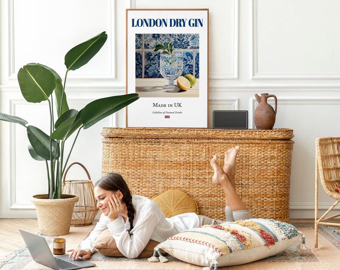 London Dry Gin on Maiolica Tile, Kitchen Bar Poster - Image 2
