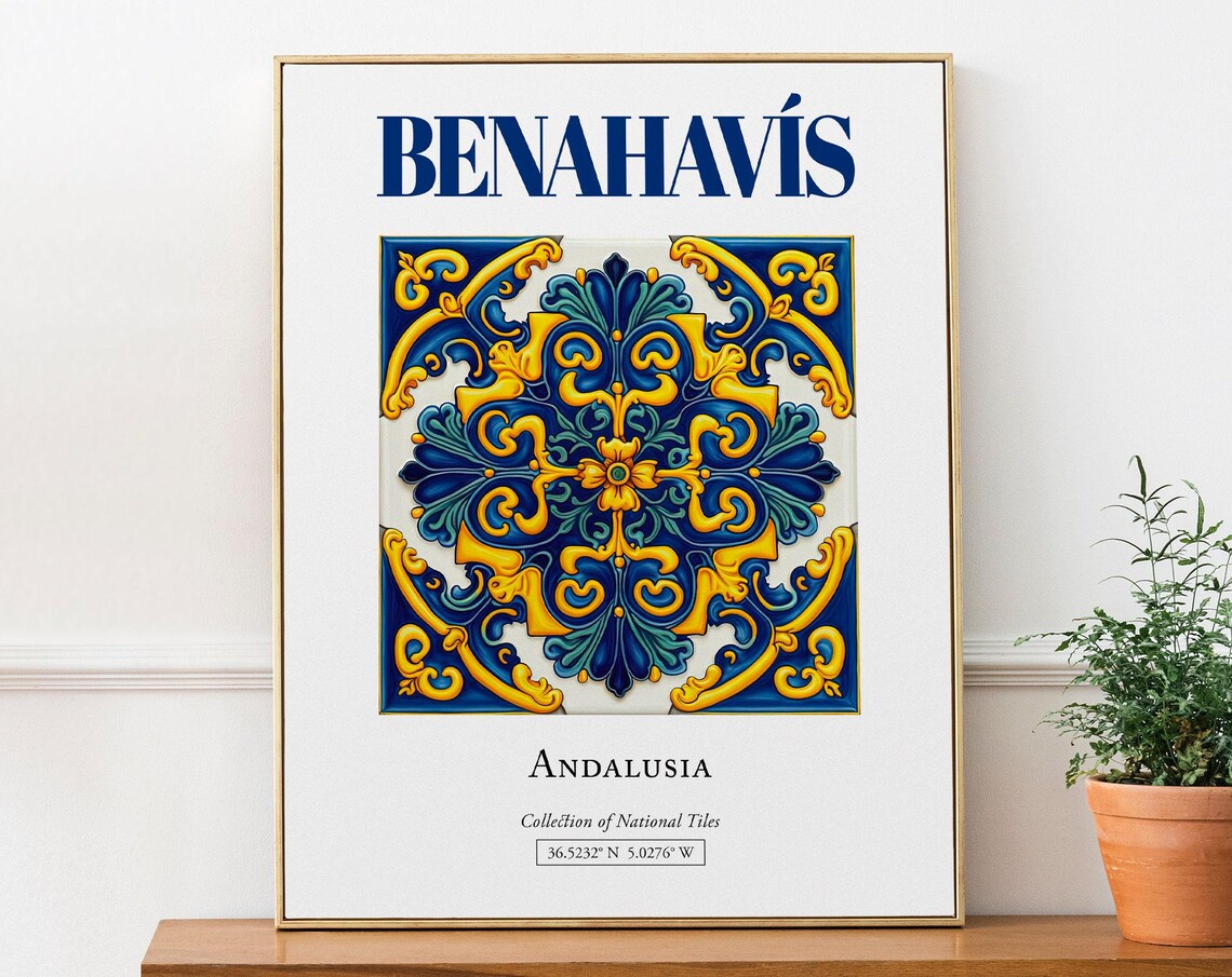 Benahavís Andalusia Spain Folk Tile Travel Poster