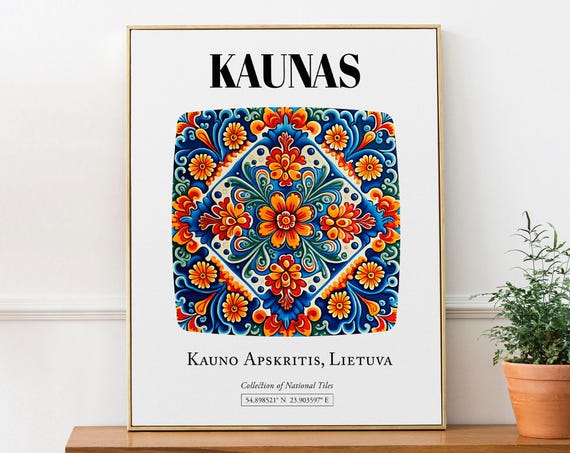 Kaunas Lithuania Traditional Tile Pattern Travel Poster
