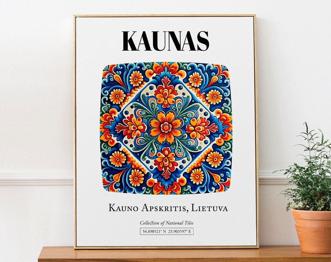 Kaunas Lithuania Traditional Tile Pattern Travel Poster